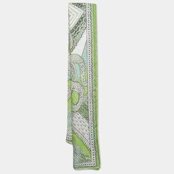 Pre Owned Roberto Cavalli Green Snake Print Silk Stole 