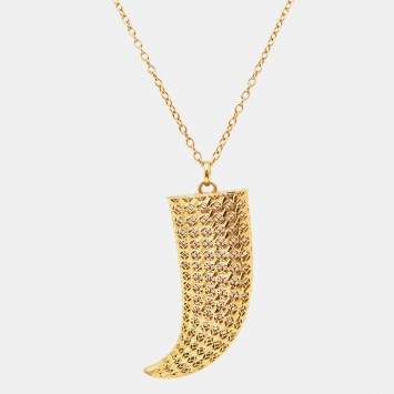 Pre Owned Roberto Cavalli Gold Tone Horn Pendant Long Necklace