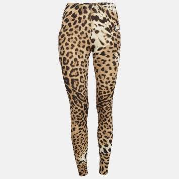 Pre Owned Roberto Cavalli Brown Leopard Print Jersey Legging S