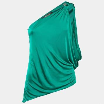 Pre Owned Roberto Cavalli Green Brooch Loop One Shoulder Top M
