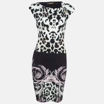 Pre Owned Roberto Cavalli Black Animal Print Jersey Sleeveless Short Dress M