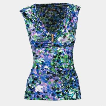 Pre Owned Roberto Cavalli Multicolor Printed Jersey Sleeveless Top S