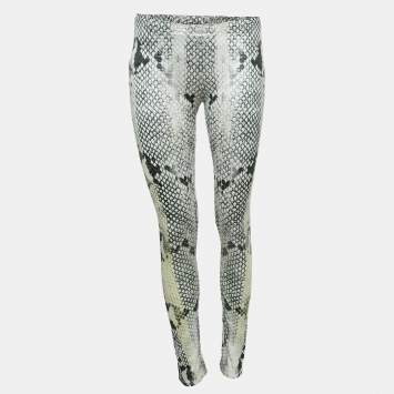 Pre Owned Roberto Cavalli Multicolor Snake Print Jersey Leggings L