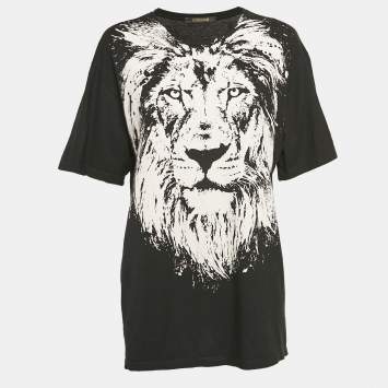 Pre Owned Roberto Cavalli Black Lion Print Jersey oversized T-Shirt M