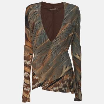 Pre Owned Roberto Cavalli Brown Printed Jersey Full Sleeves Top S