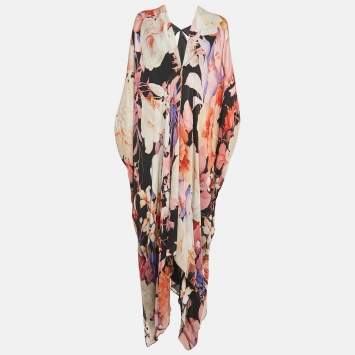 Pre Owned Roberto Cavalli Black Silk Cut-Out Detail Kaftan Dress S