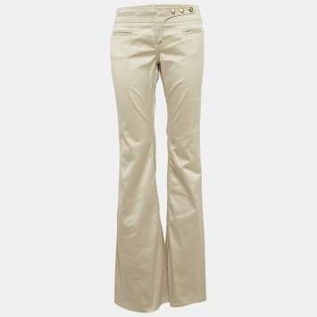 Pre Owned Roberto Cavalli Beige Cotton Wide-Leg Pants M