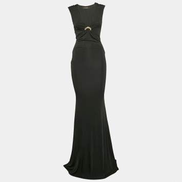 Pre Owned Roberto Cavalli Black Jersey Snake Buckle Detail Sleeveless Gown S