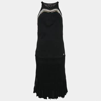 Pre Owned Roberto Cavalli Black Embellished Jersey Sleeveless Midi Dress M