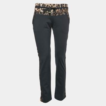 Pre Owned Roberto Cavalli Gym Black Leopard Print Jersey Track Pants L