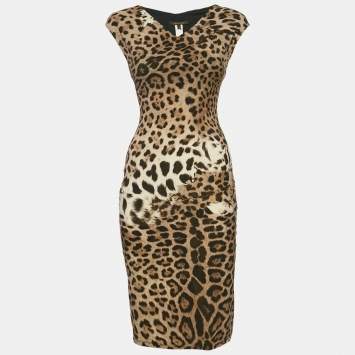 Pre Owned Roberto Cavalli Brown Animal Print Jersey Bodycon Short Dress S