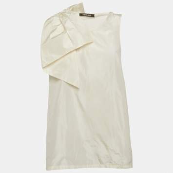 Pre Owned Roberto Cavalli Cream Silk Bow Detail Sleeveless Top M