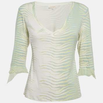 Pre Owned Roberto Cavalli Green Print Jersey T-Shirt M