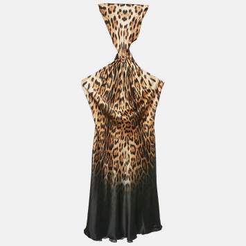 Pre Owned Roberto Cavalli Multicolored Animal Print Brooch Detail Short Dress S