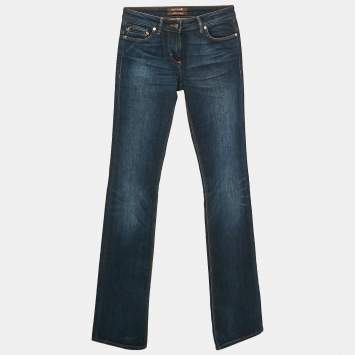 Pre Owned Roberto Cavalli Blue Denim Sequin Detail Pocket Wide Leg Jeans S Waist 27"