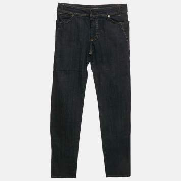 Pre Owned Roberto Cavalli Navy Blue Denim Embroidered Straight Leg Jeans S Waist 25"