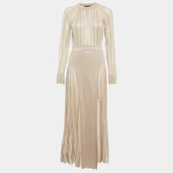 Pre Owned Roberto Cavalli Light Pink Lurex Patterned Knit Cut-Out Maxi Dress M
