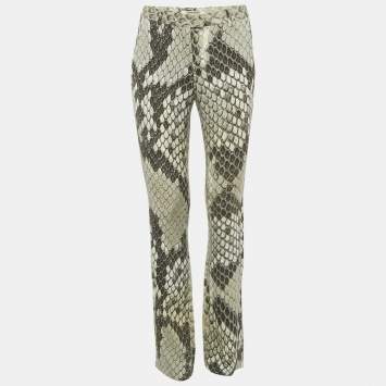 Pre Owned Roberto Cavalli Grey Snakeskin Print Crepe Straight Leg Pants S