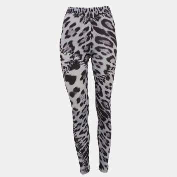 Pre Owned Roberto Cavalli Blue Leopard Print Jersey Leggings S