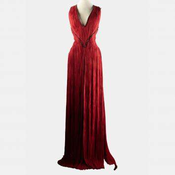 Pre Owned Roberto Cavalli Burgundy Sleeveless Maxi Dress IT 38