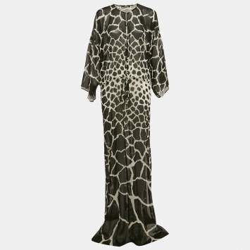 Pre Owned Roberto Cavalli Black Printed Crepe Maxi Dress L
