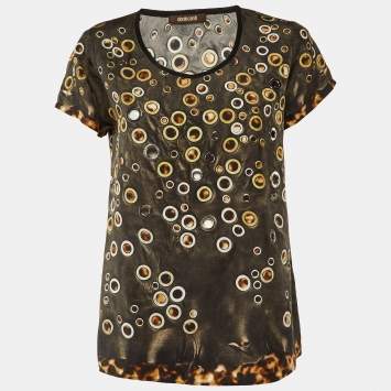 Pre Owned Roberto Cavalli Brown Eyelet Detail Top S