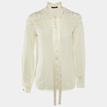 Pre Owned Roberto Cavalli Cream Silk Embroidered Button Front Shirt S