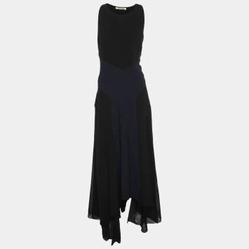 Roberto Cavalli Black/Blue Crepe Sleeveless Dress XL