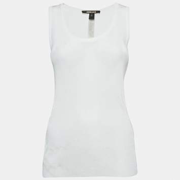 Pre Owned Roberto Cavalli White Jersey Lace Trimmed Tank Top M