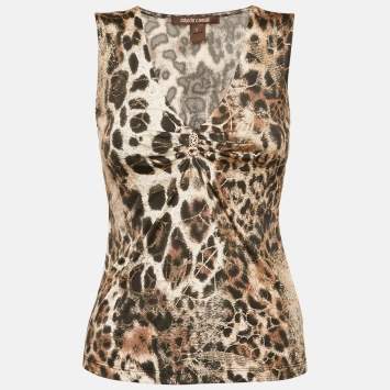 Roberto Cavalli Brown Printed Jersey Tank Top S