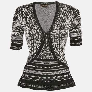 Roberto Cavalli Monochrome Patterned Jacquard Stretch Knit Top S