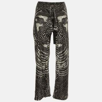 Roberto Cavalli Black Printed Silk Wide leg Trousers S
