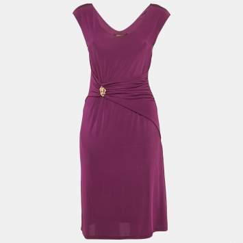 Roberto Cavalli Pink Jersey Draped Metal Detail Short Dress M