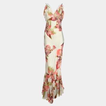 Pre Owned Roberto Cavalli Multicolor Floral Print Silk Dress M