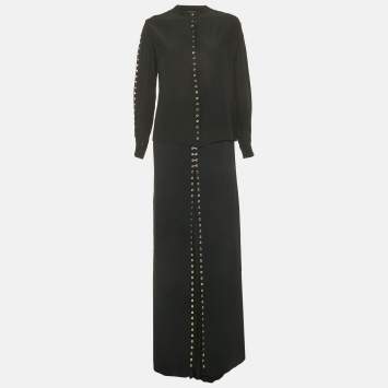 Pre Owned Roberto Cavalli Black Grommet Detail Skirt and Top Set M/L