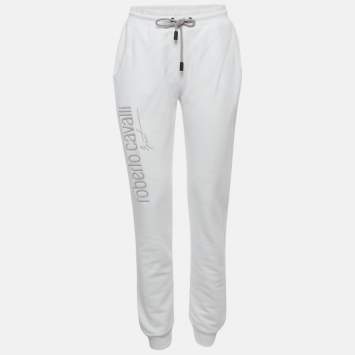 Roberto Cavalli Sport White Logo Print Cotton Joggers M