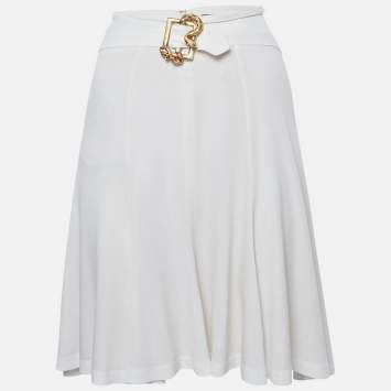 Pre Owned Roberto Cavalli White Jersey Embellished Waist Mini Skirt M
