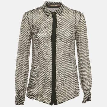 Roberto Cavalli Black Silk Monochrome Sheer Blouse S