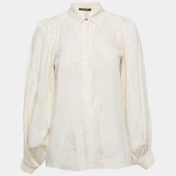 Pre Owned Roberto Cavalli Off-White Jacquard Puff Sleeve Blouse S