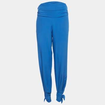 Pre Owned Roberto Cavalli Blue Silk Tie-Up Trousers S
