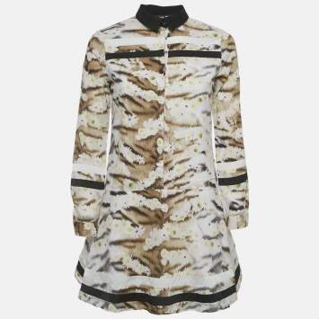 Pre Owned Roberto Cavalli Brown Floral Print Cotton Mini Dress XS