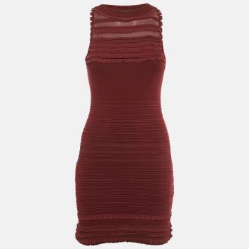 Pre Owned Roberto Cavalli Burgundy Wool Knit Sleeveless Bodycon Dress S