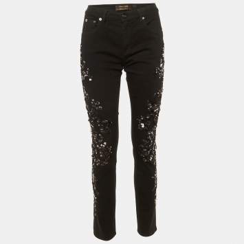 Pre Owned Roberto Cavalli Black Denim Sequin Embellished Skinny Jeans M/Waist 30"