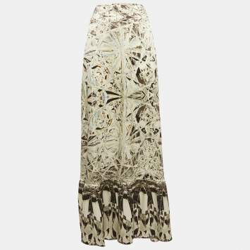 Pre Owned Roberto Cavalli Multicolor Printed Silk Maxi Skirt L