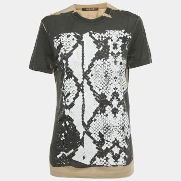 Pre Owned Roberto Cavalli Brown Snake Skin Print Cotton T-Shirt L
