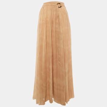 Pre Owned Roberto Cavalli Beige Tie Dye Silk Belted Maxi Skirt S 