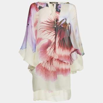 Pre Owned Roberto Cavalli Multicolor Floral Print Silk Tunic Top M