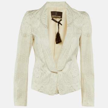 Pre Owned Roberto Cavalli Ivory/Grey Paisley Print Cotton Jacket S