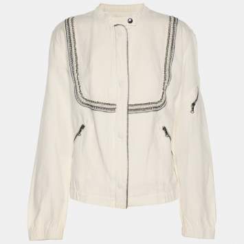 Pre Owned Roberto Cavalli Cream Linen Blend Zip Jacket M