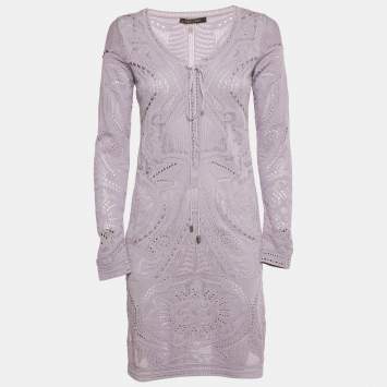 Pre Owned Roberto Cavalli Lavender Knit Mini Dress S 